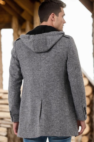 Manteau à capuche en laine - Noir et gris