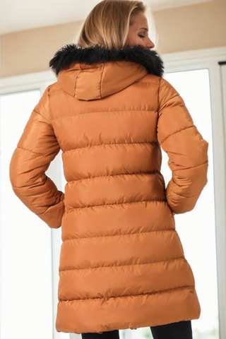 Lange gewatteerde jas met capuchon - Zwart en bruin