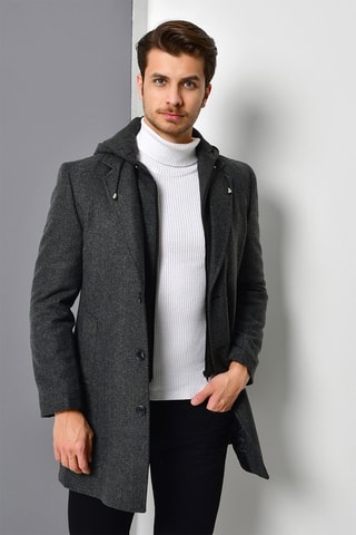 Wollen Jas met Capuchon - Grijs