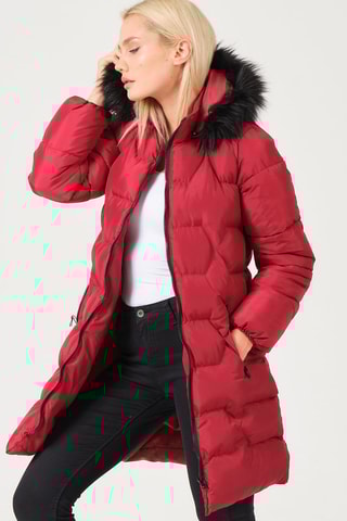 Lange Gewatteerde Jas - Rood