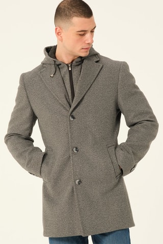 Manteau à capuche en laine - Gris