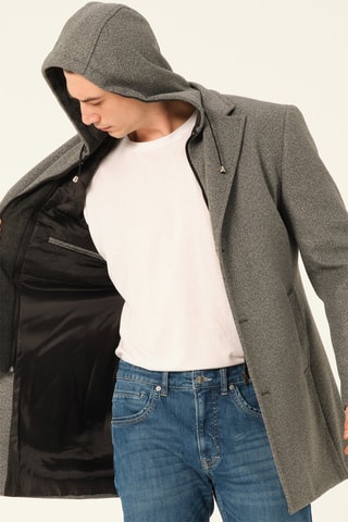 Manteau à capuche en laine - Gris