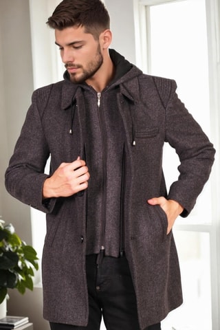 Manteau en laine - Noir et gris