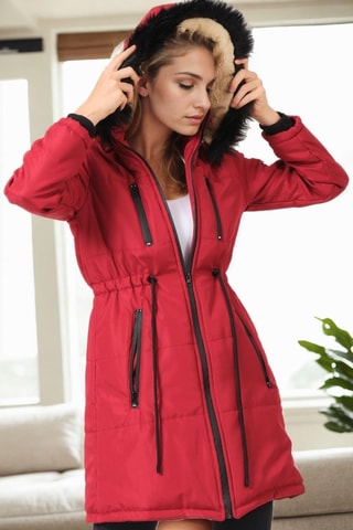 Parka à capuche - Noir et rouge