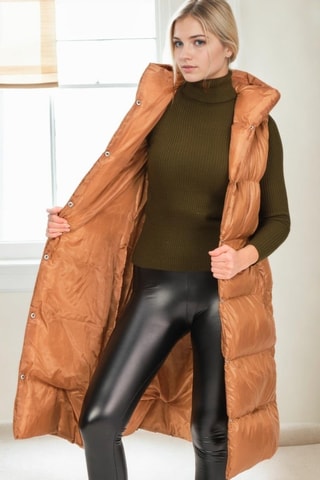 Lange Mouwloze Gewatteerde Jas met Capuchon - Bruin