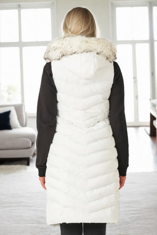 Lange Mouwloze Gewatteerde Jas met Capuchon - Wit