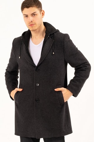 Manteau à capuche en laine - Noir