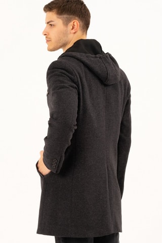 Manteau à capuche en laine - Noir
