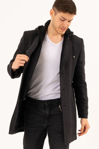 Manteau à capuche en laine - Noir