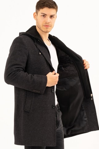 Manteau à capuche en laine - Noir