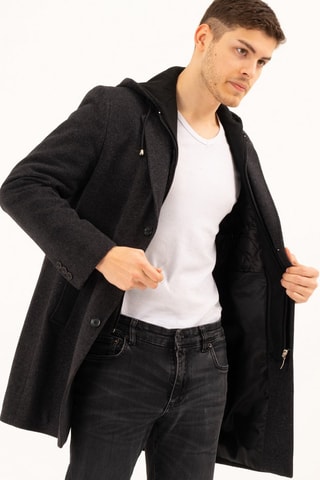 Manteau à capuche en laine - Noir