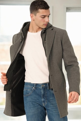 Manteau à capuche en laine - Gris