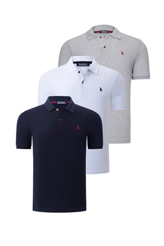 3 Polo's - Wit, blauw en grijs