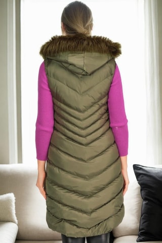 Lange Mouwloze Gewatteerde Jas met Capuchon - Groen