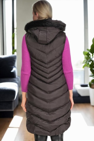 Lange Mouwloze Gewatteerde Jas met Capuchon - Zwart