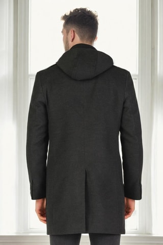 Manteau à capuche en laine - Gris