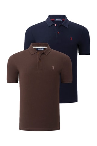 2 Polo's - Blauw en bruin