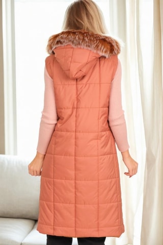 Lange Mouwloze Gewatteerde Jas met Capuchon - Bruin