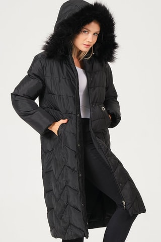 Lange Gewatteerde Jas - Zwart