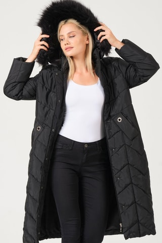 Lange Gewatteerde Jas - Zwart