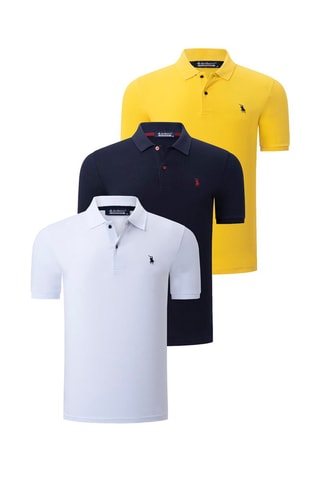 3 Polo's - Wit, blauw en geel