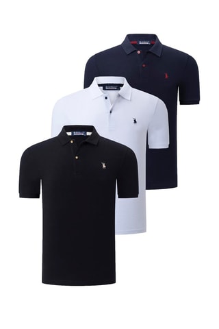 3 Polo's - Wit, zwart en blauw