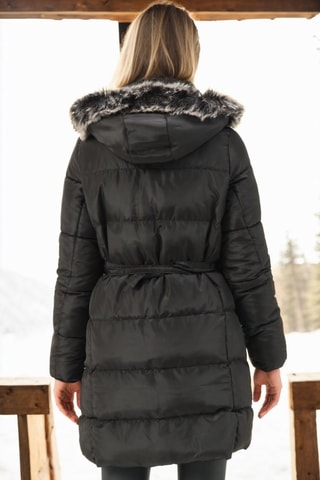 Lange gewatteerde jas met capuchon - Zwart en grijs