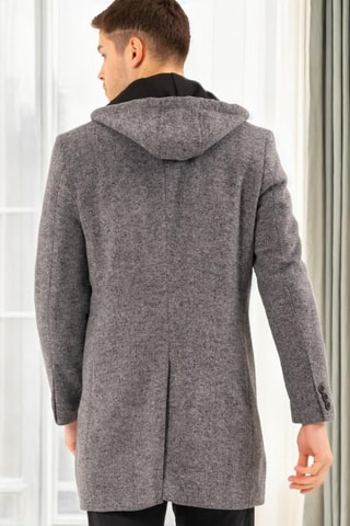 Manteau à capuche en laine - Noir et gris