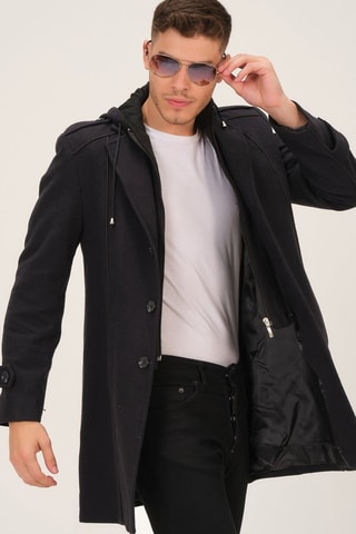 Manteau en laine à capuche - Noir