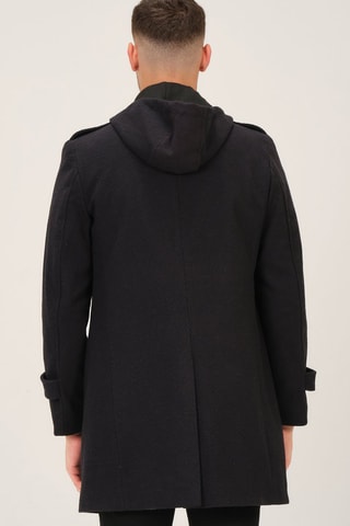 Manteau en laine à capuche - Noir