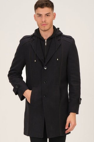 Manteau en laine à capuche - Noir