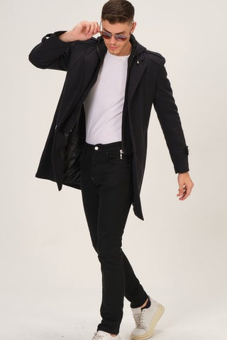 Manteau en laine à capuche - Noir