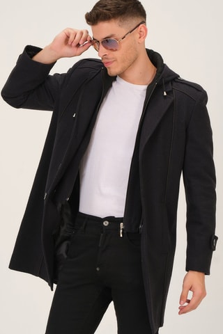 Manteau en laine à capuche - Noir
