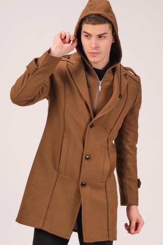 Manteau en laine à capuche - Noir et marron