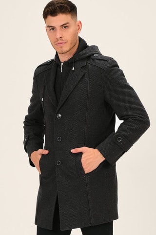 Manteau en laine à capuche - Gris