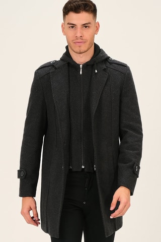 Manteau en laine à capuche - Gris