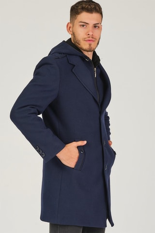 Manteau à capuche en laine - Bleu