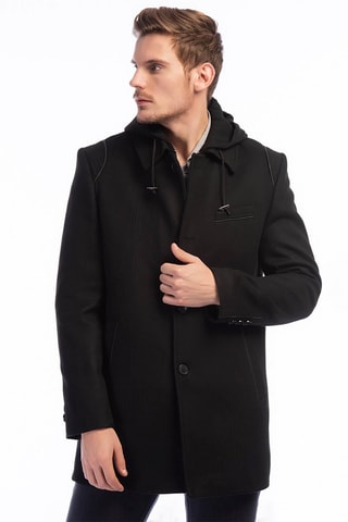 Manteau à capuche en laine - Noir