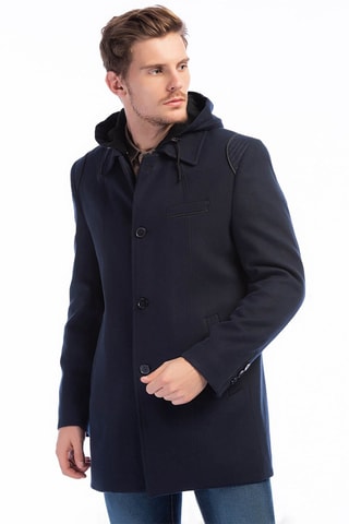 Manteau à capuche en laine - Bleu