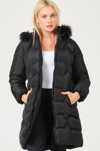 Lange Gewatteerde Jas - Zwart