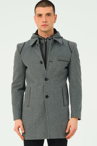 Manteau à capuche en laine - Gris