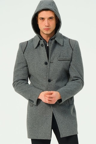 Manteau à capuche en laine - Gris