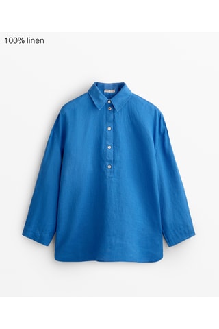 Blouse oversize en lin - Bleu