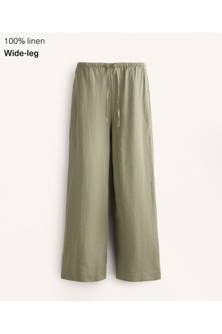 Pantalon wide legs en lin - Kaki