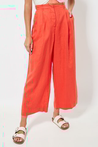 Pantalon wide legs 7/8 en lin taille haute - Orange