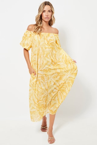 Robe midi - Moutarde et écru