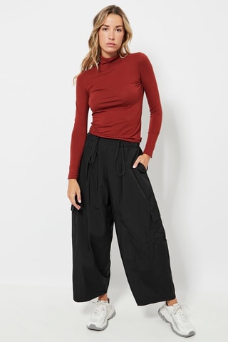 Pantalon wide legs cargo 7/8 taille haute - Noir