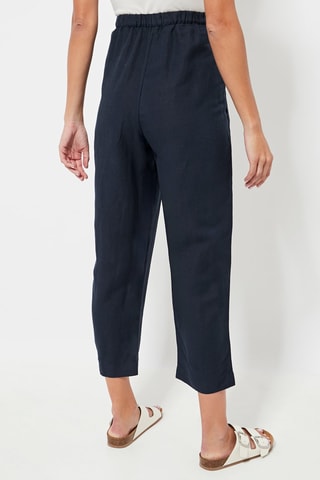 Pantalon slim 7/8 en lin taille haute - Bleu marine