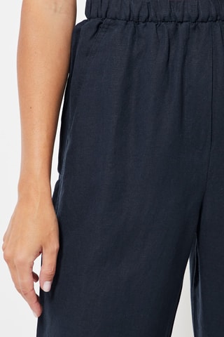 Pantalon slim 7/8 en lin taille haute - Bleu marine