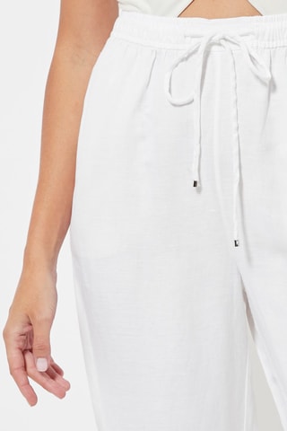 Pantalon relaxed en lin taille haute - Blanc